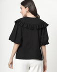 Embellished Peter Pan Collar Flared Sleeves Top