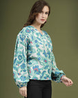 Green  White Floral Printed Shirt Style Top