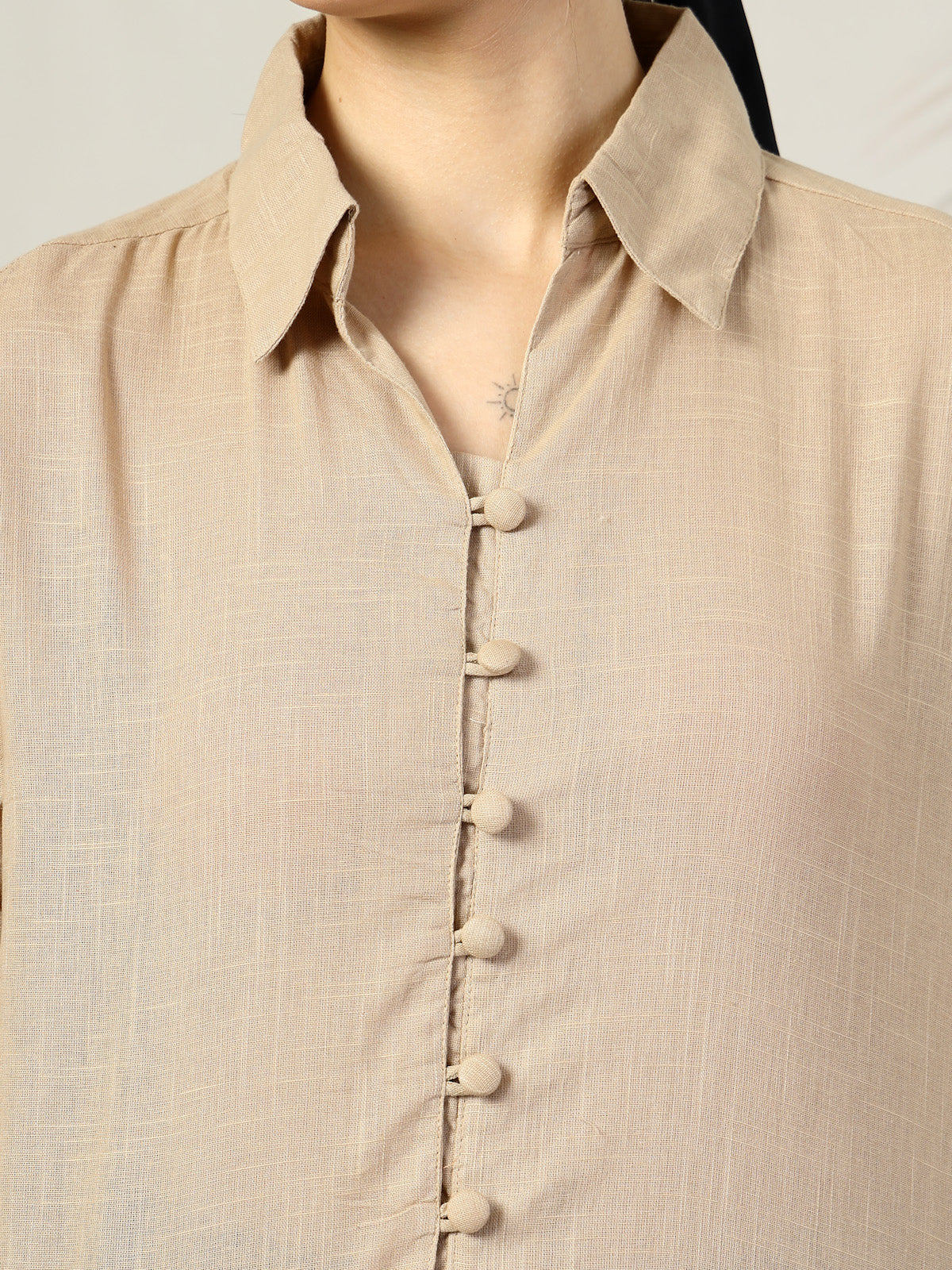 Women Beige Opaque Casual Cotton Shirt