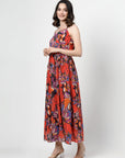 Floral Print Halter Neck Maxi Dress