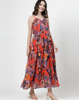 Floral Print Halter Neck Maxi Dress
