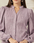 Striped Mandarin Collar Shirt Style Polyester Top