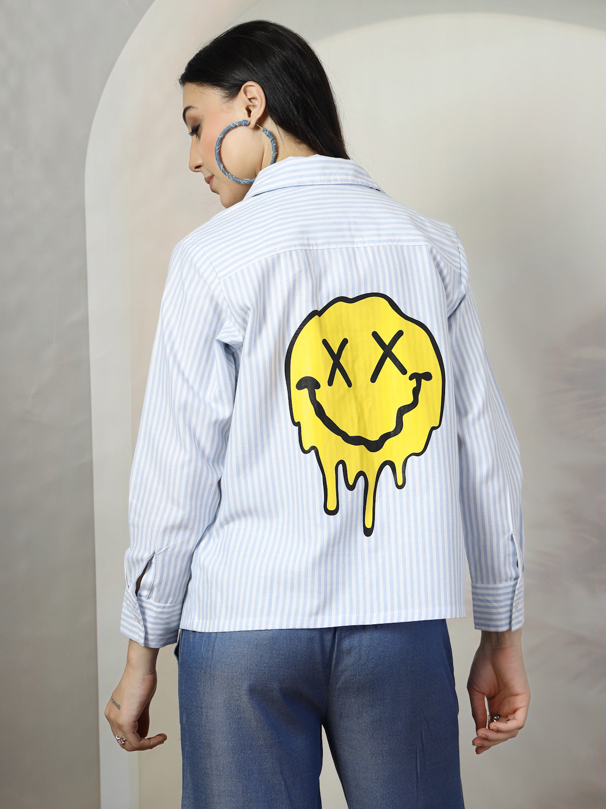 Women Blue White Opaque Striped Casual Shirt