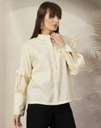 Mandarin Collar Cotton Shirt Style Top