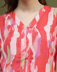 Pink Printed V-Neck Flared Sleeves Top