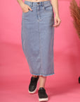 Women Denim Straight A-Line Midi Skirt