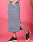 Women Denim Straight A-Line Midi Skirt