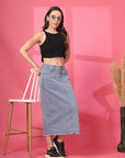 Women Denim Straight A-Line Midi Skirt