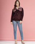 Maroon Self Design Spread Collar Bomber Jacket