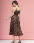 Brown Ethnic Motifs Printed Smocked Tiered A-Line Dress