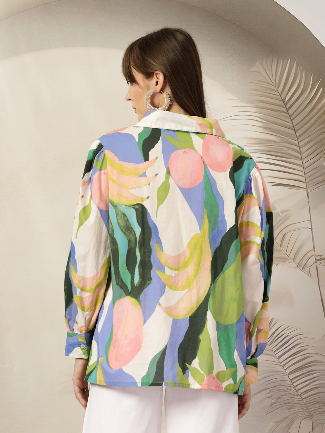 Women Opaque Printed Casual Cotton Buttoned Top
