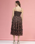 Brown  Black Ethnic Motifs Printed Smocked Tiered A-Line Dress