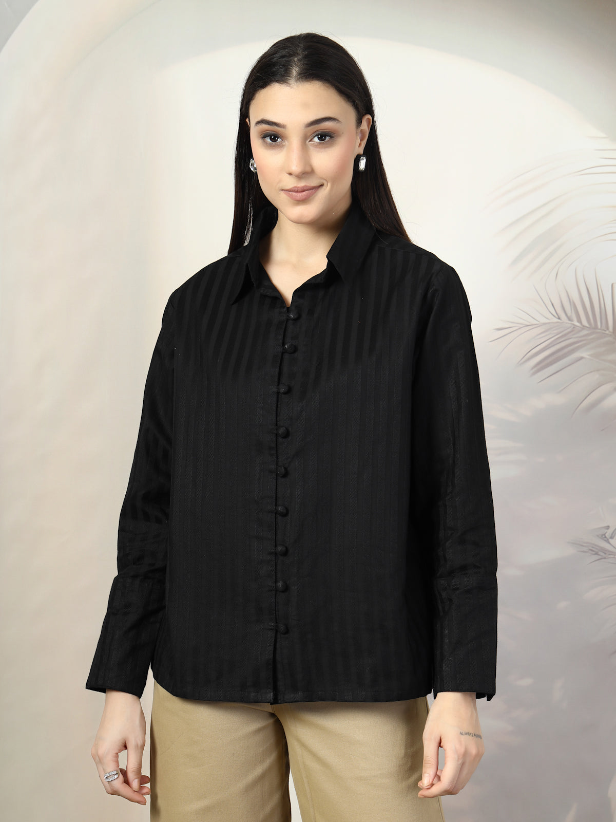 Women Black Opaque Cotton Casual Shirt
