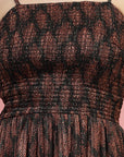 Brown  Black Ethnic Motifs Printed Smocked Tiered A-Line Dress