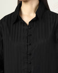 Women Black Opaque Cotton Casual Buttoned Top