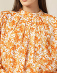 Floral Print Mandarin Collar Cotton Shirt Style Top