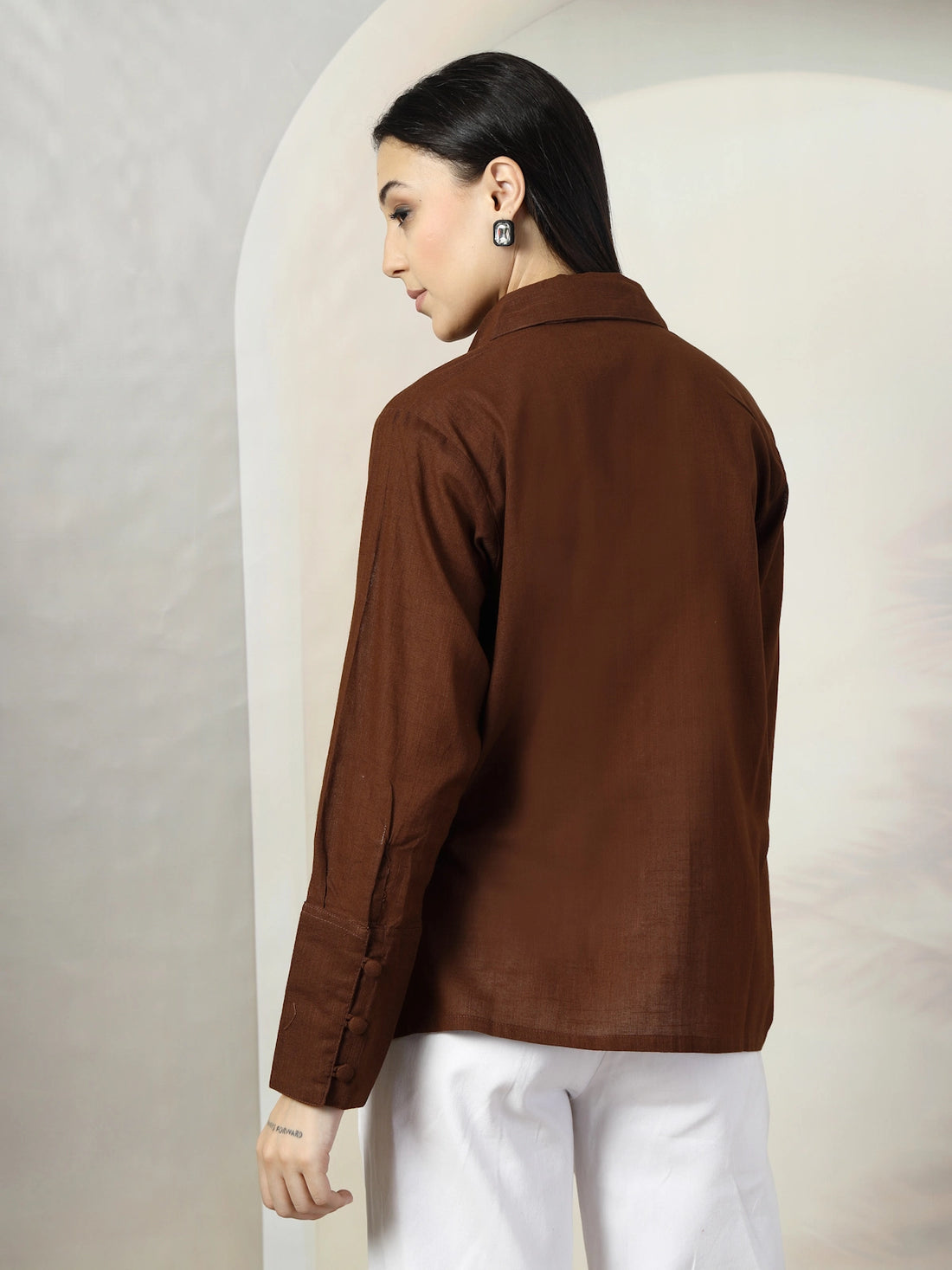 Women Brown Opaque Casual Buttoned Top