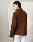 Women Brown Opaque Casual Buttoned Top