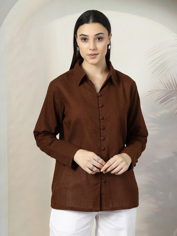 Women Brown Opaque Casual Shirt