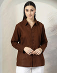 Women Brown Opaque Casual Buttoned Top