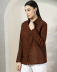 Women Brown Opaque Casual Buttoned Top