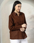 Women Brown Opaque Casual Shirt