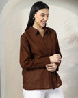Women Brown Opaque Casual Buttoned Top
