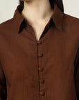 Women Brown Opaque Casual Buttoned Top