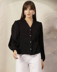 Mandarin Collar Shirt Style Polyester Top