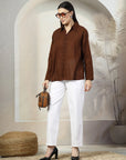 Women Brown Opaque Casual Buttoned Top