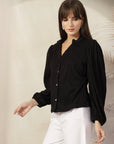 Mandarin Collar Shirt Style Polyester Top