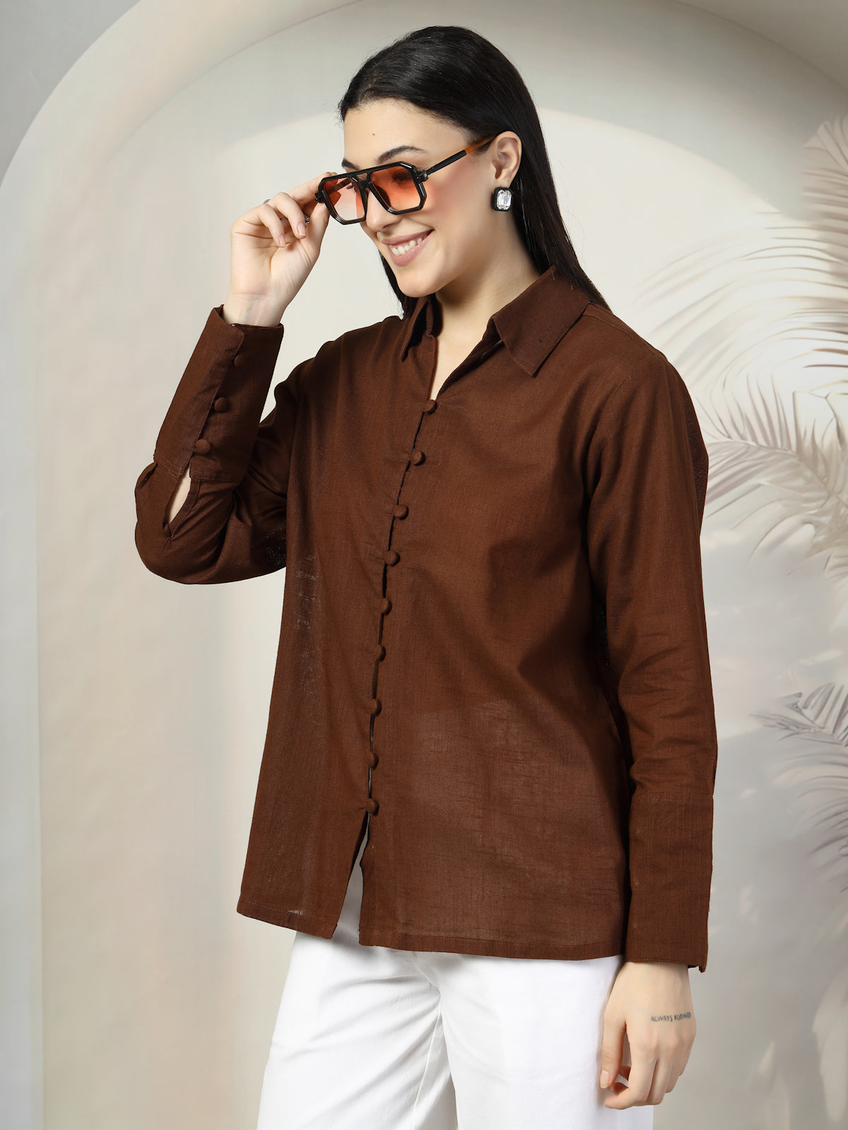 Women Brown Opaque Casual Shirt