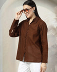 Women Brown Opaque Casual Buttoned Top