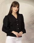 Mandarin Collar Shirt Style Polyester Top