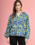 Blue  Green Ethnic Motifs Printed Shirt Style  Top