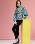 Blue  Green Ethnic Motifs Printed Shirt Style  Top