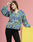 Blue  Green Ethnic Motifs Printed Shirt Style  Top