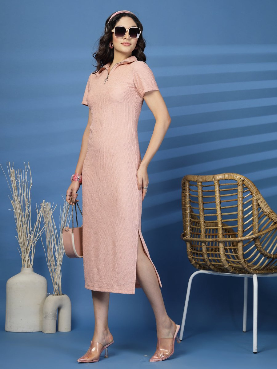 Shirt Collar Solid fit &amp; flare Dress