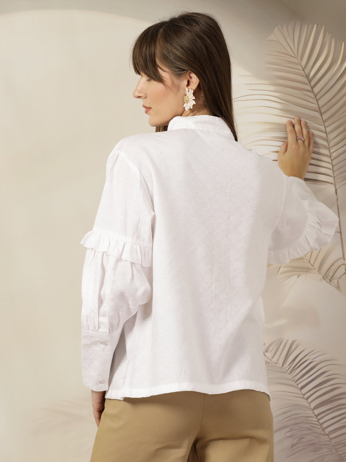 Mandarin Collar Cotton Shirt Style Top