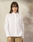 Mandarin Collar Cotton Shirt Style Top