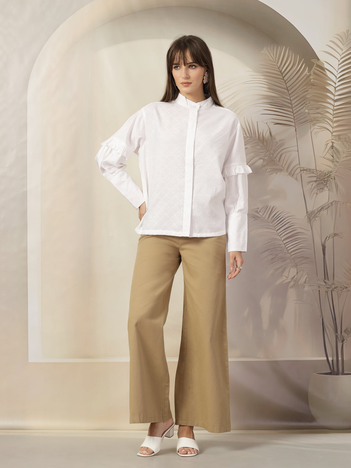 Mandarin Collar Cotton Shirt Style Top