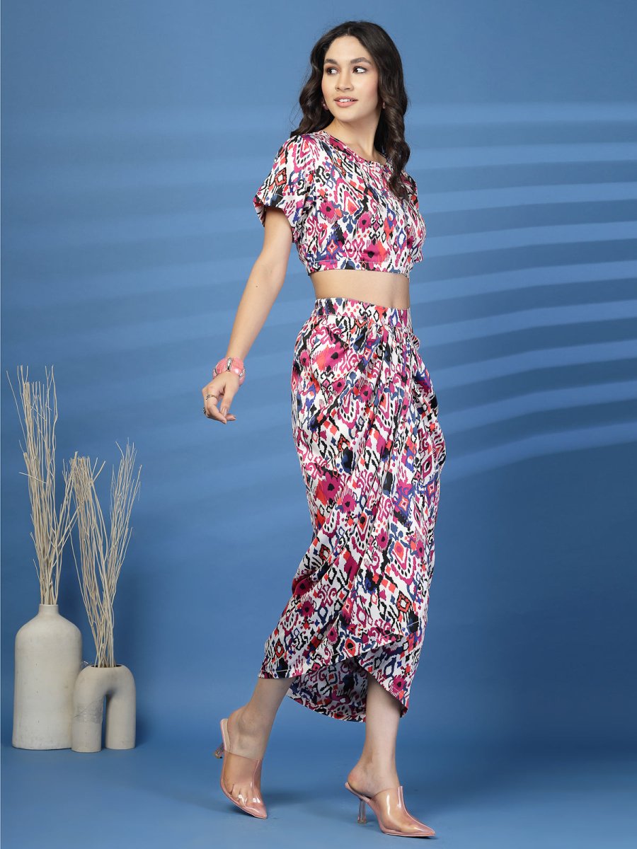 Pink Printed top with Skirt Co-Ords set