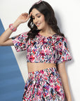 Pink Printed top with Skirt Co-Ords set