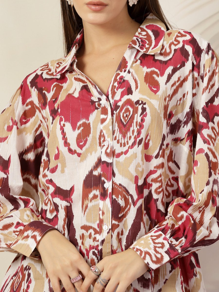 Women Floral Opaque Printed Casual Cotton Buttoned Top