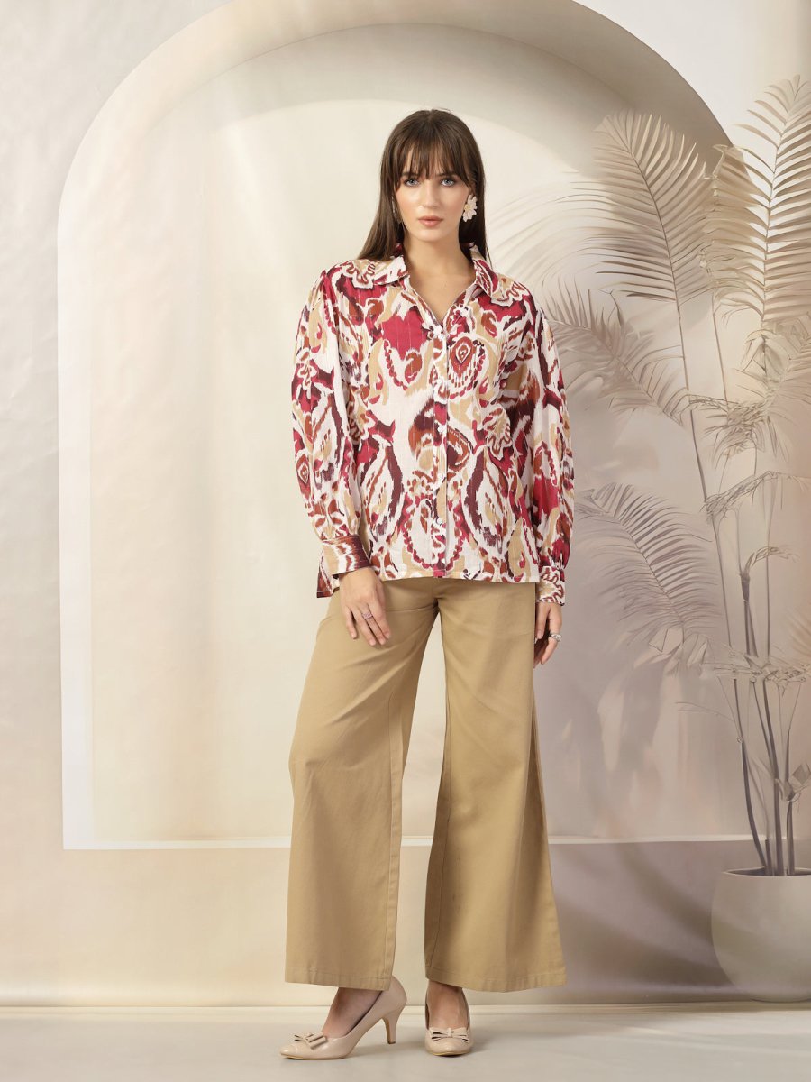 Women Floral Opaque Printed Casual Cotton Buttoned Top