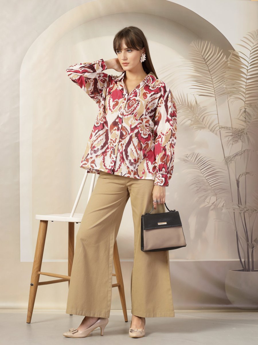 Women Floral Opaque Printed Casual Cotton Buttoned Top