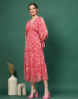 Floral Print A-Line Midi Dress