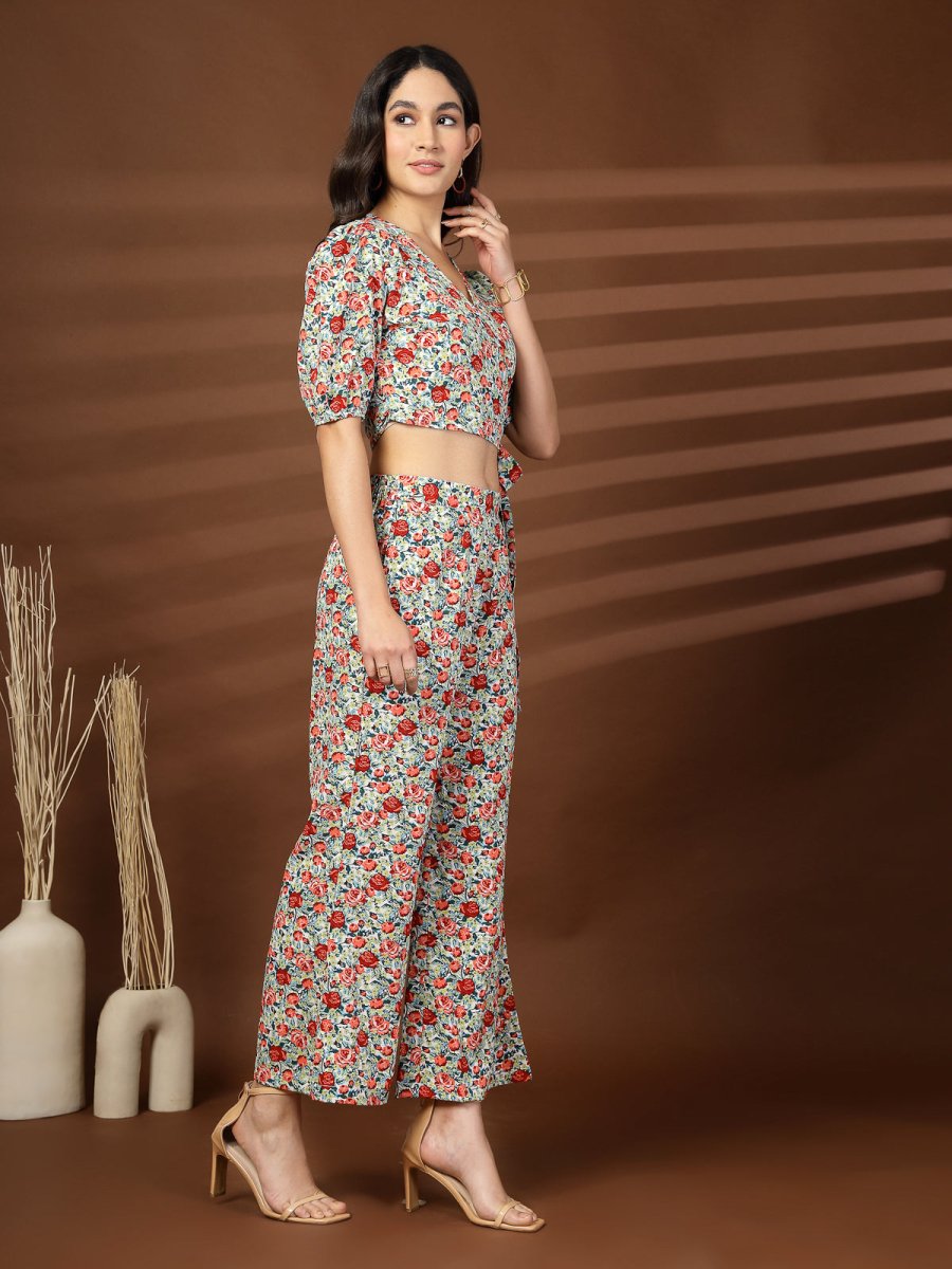 Red Printed Top With Palazzo Co-Ords Set