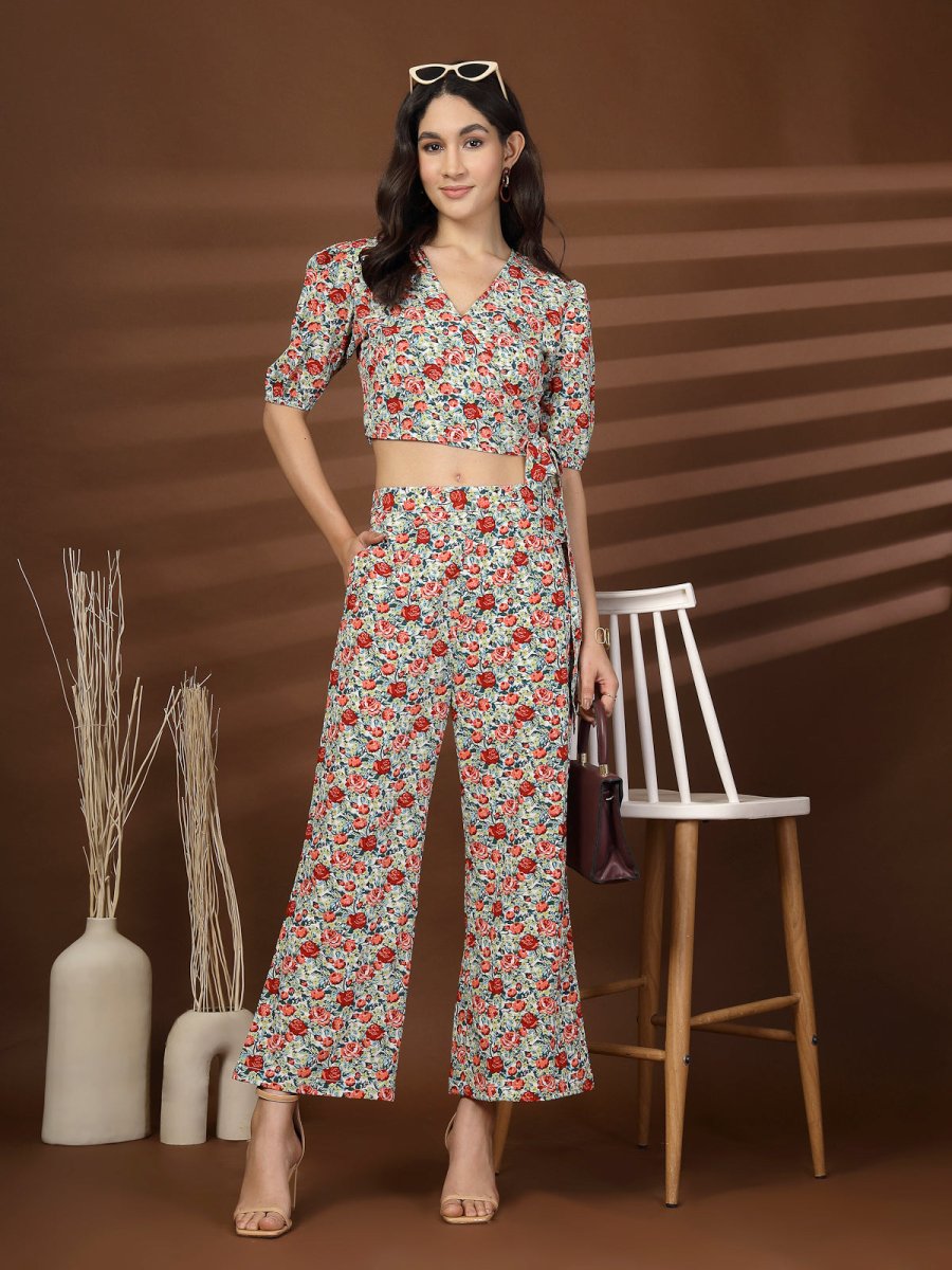 Red Printed Top With Palazzo Co-Ords Set