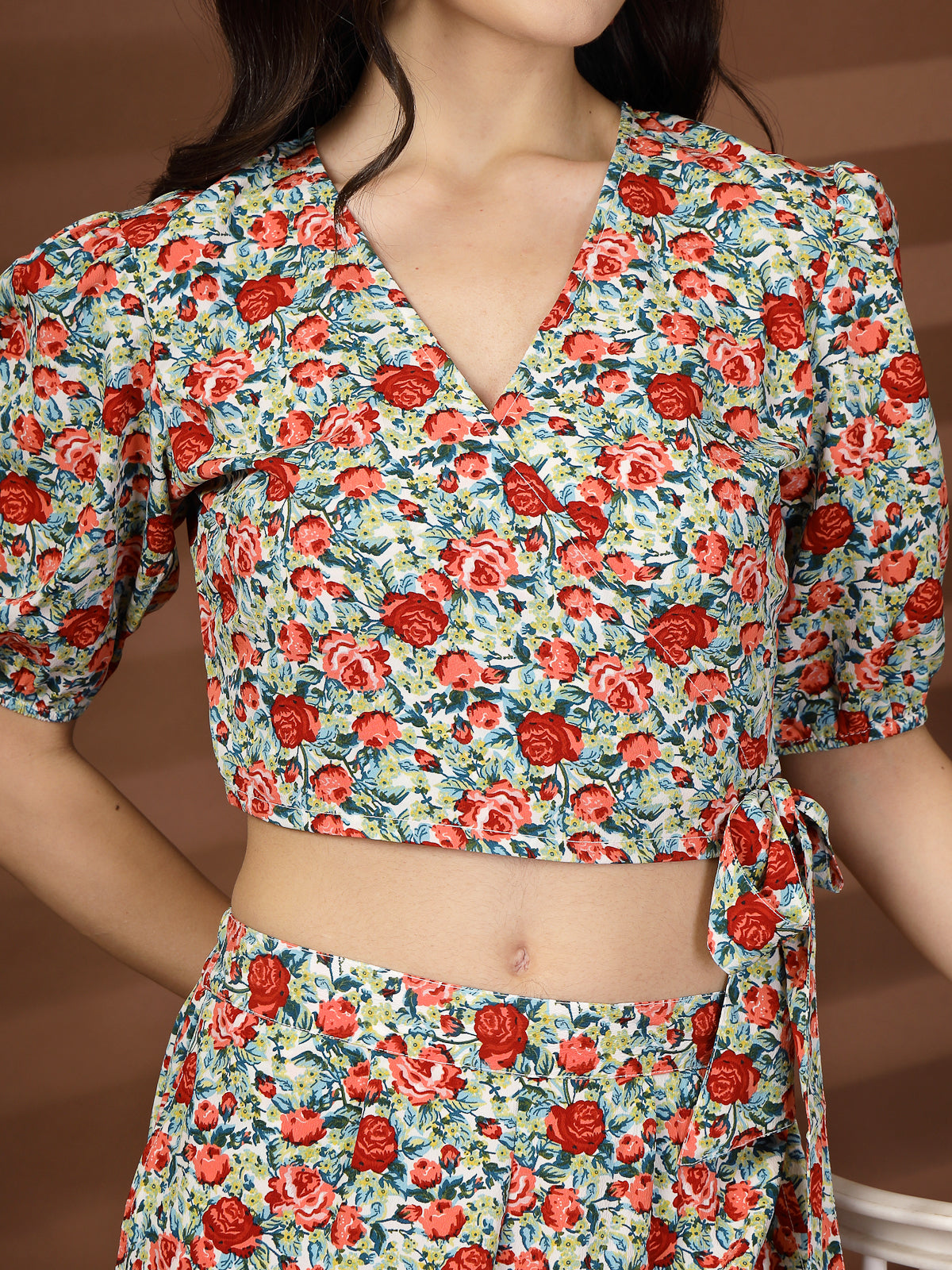 Red Printed Top With Palazzo Co-Ords Set